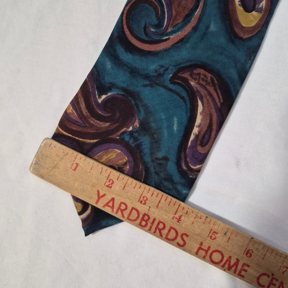 Liberty of London Tie Mens Teal Purple Gold Abstract Paisley Silk Necktie USA